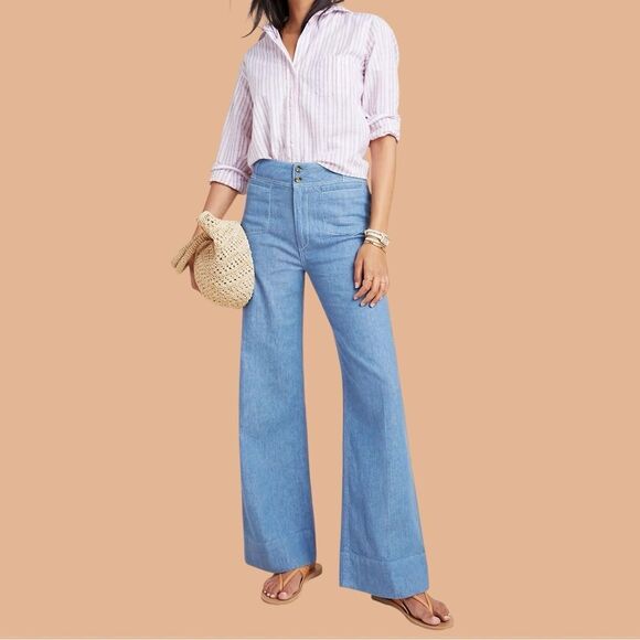 NWT Anthropologie PILCRO High Rise Wide Leg Trouser Jeans 32 - Picture 11 of 11